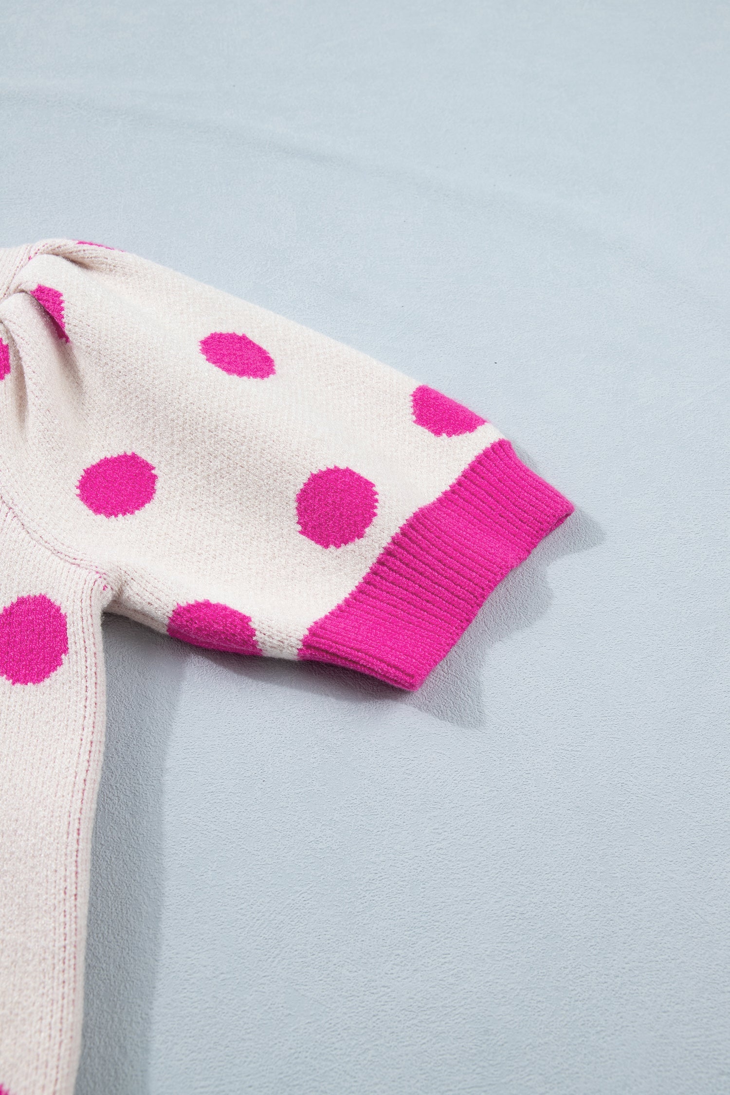 Alexia Puff Short Sleeve Sweater - Polka Dot V-Neck Knit Top