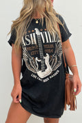 Relaxed fit graphic cotton t-shirt dress in black