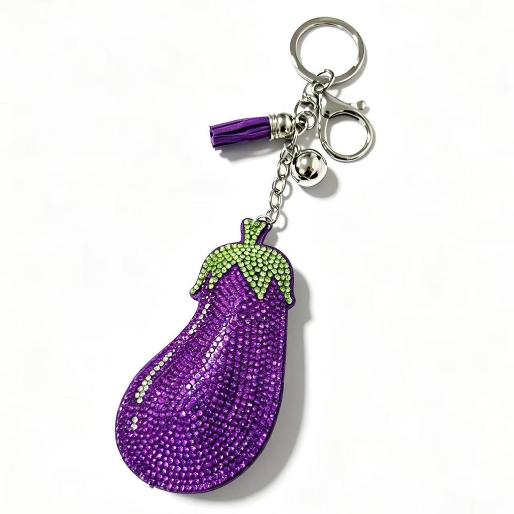 Hot-fix Rhinestone Eggplant Keychaincreative Fruit Design