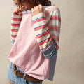 Women's Striped Patchwork Long Sleeve Round Neck Pullover Top - Image 6