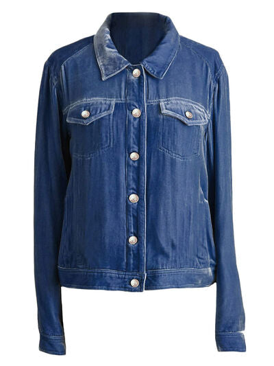 Women's Casual Velvet Button-Up Long Sleeve Jacket