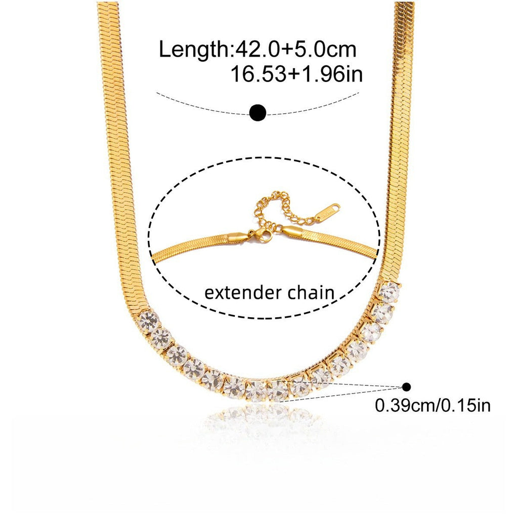 18K Gold-Plated Titanium Steel Necklace with Sparkling Rhinestones
