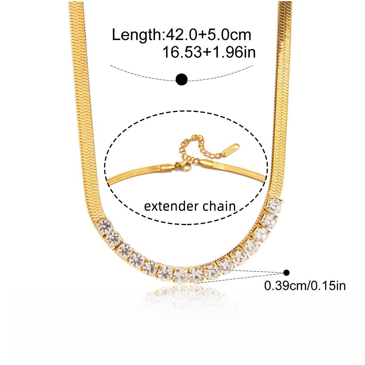 18K Gold-Plated Titanium Steel Necklace with Sparkling Rhinestones
