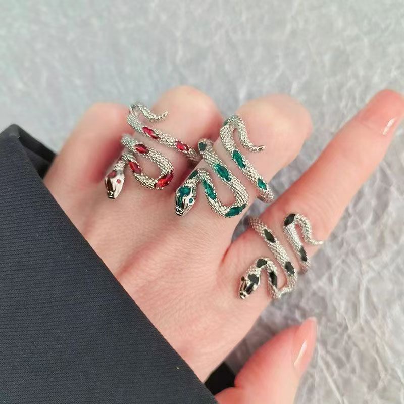 Dark Gothic Titanium Steel Snake Wrapped Ring, Adjustable Open Band, Neutral Unisex Index Finger Ring