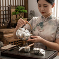 Pure 999 Fine Silver Handcrafted Hammered Silver Teapot with Gourd Vine Relief and Rattan Handle - Handicraft