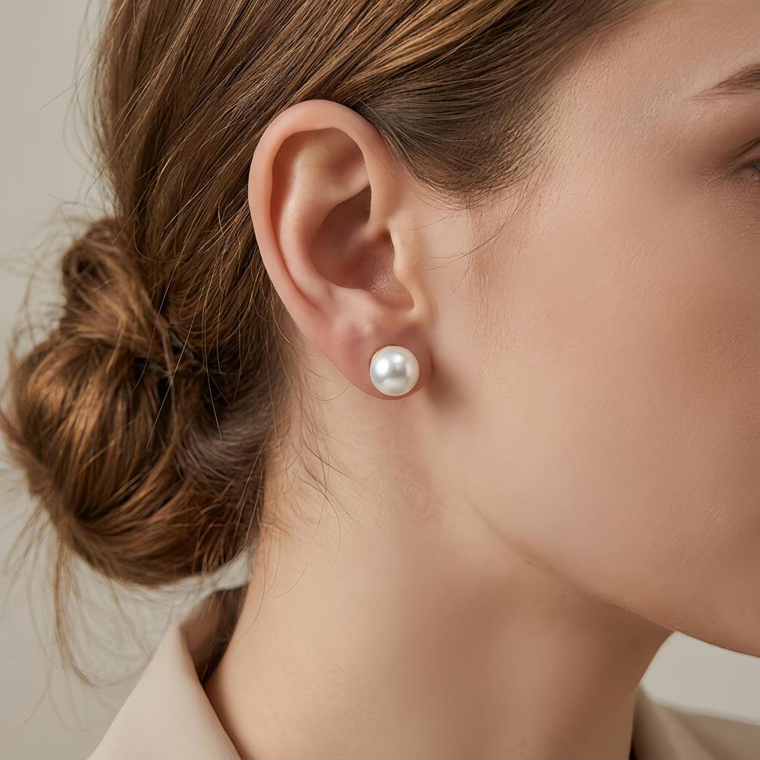 Classic White Pearl Stud Earrings in 925 Sterling Silver