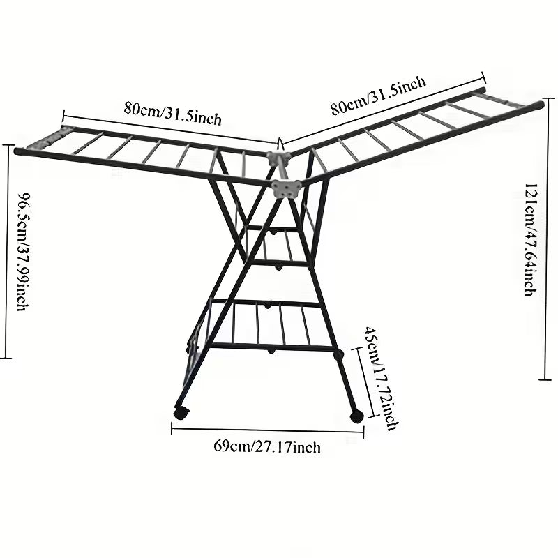 Foldable 3-Tier Clothes Drying Rack with Wheels and Shoe Rack