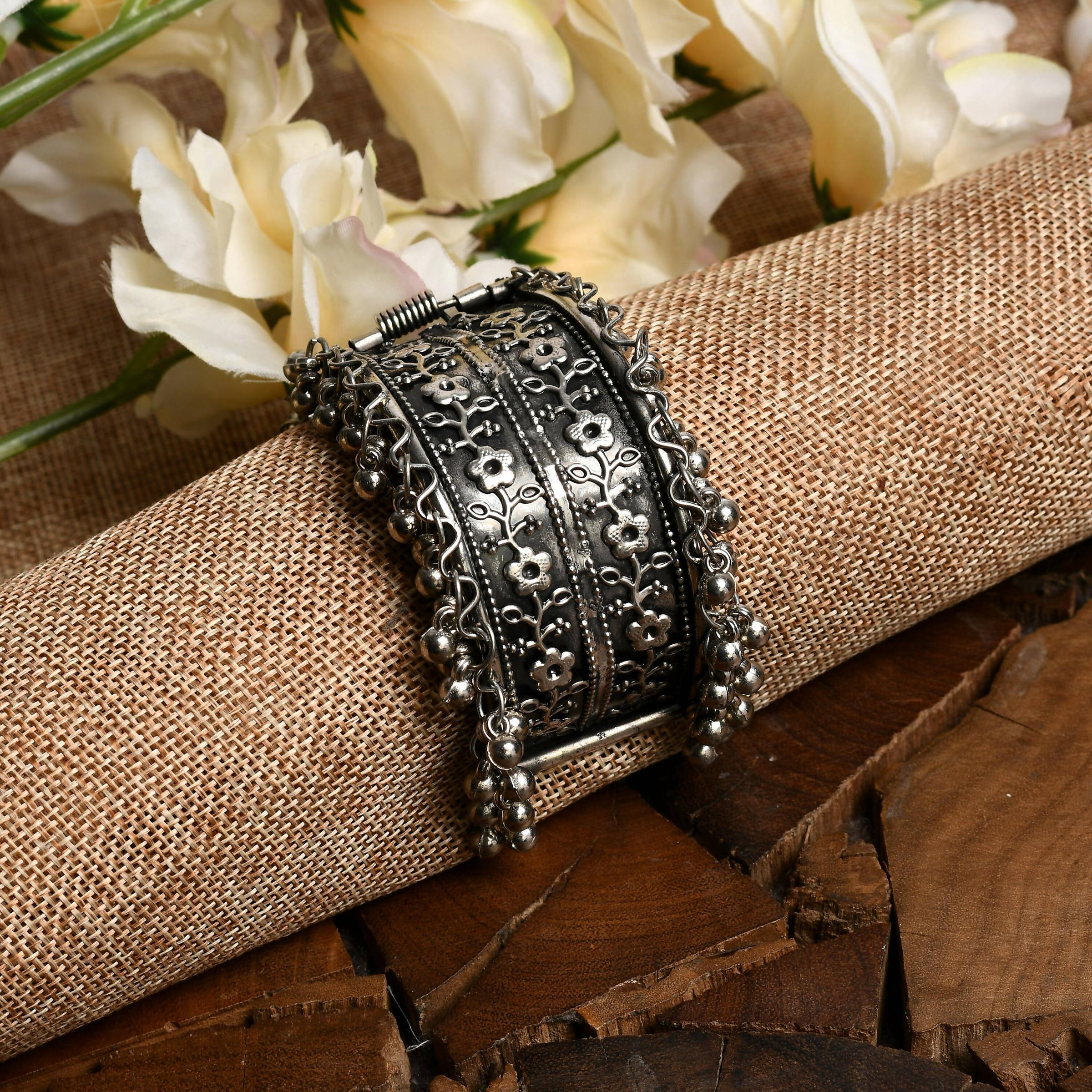 Oxidised Silver-Plated Ghungroo Handcrafted Bracelet Design 021