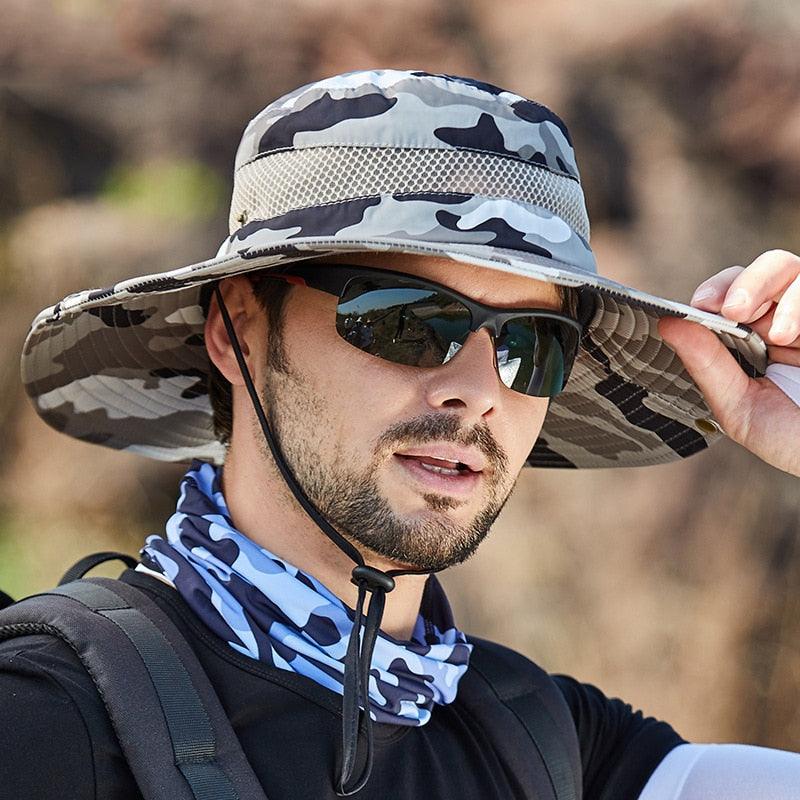 Men's Camo Bucket Hat Wide Brim Breathable Fishing Sun Hat