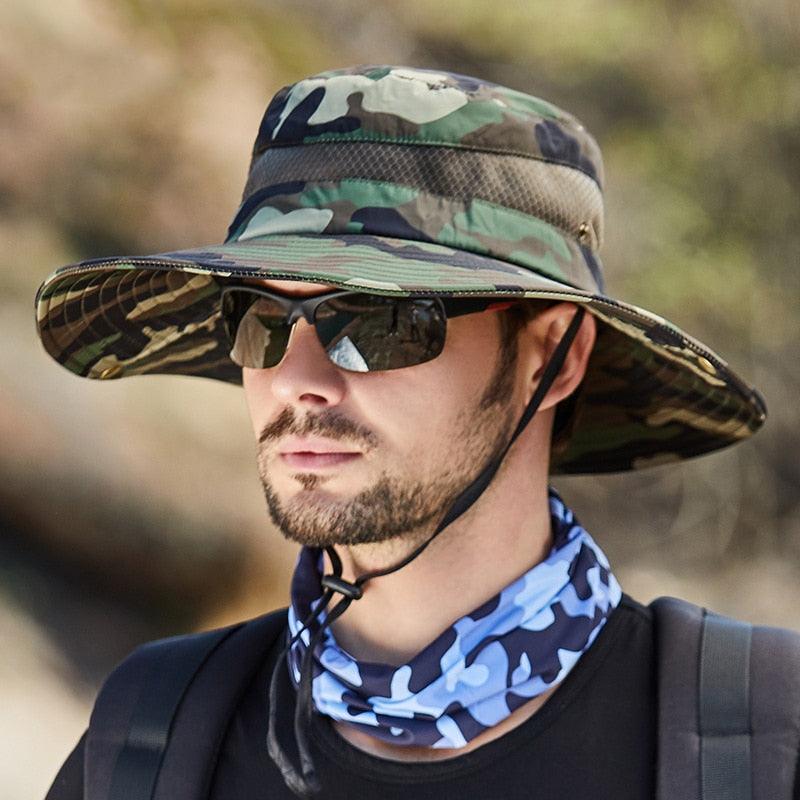 Men's Camo Bucket Hat Wide Brim Breathable Fishing Sun Hat