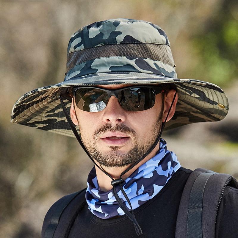 Men's Camo Bucket Hat Wide Brim Breathable Fishing Sun Hat