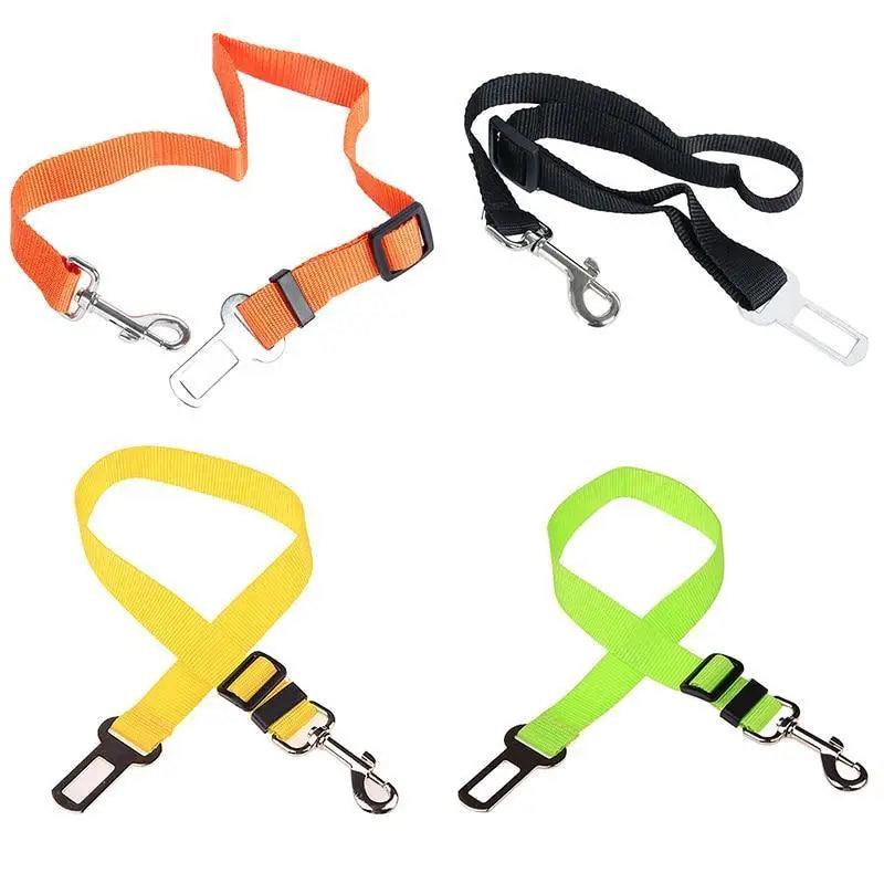 Adjustable nylon pet car seat belt lead in solid color with removable bowtie