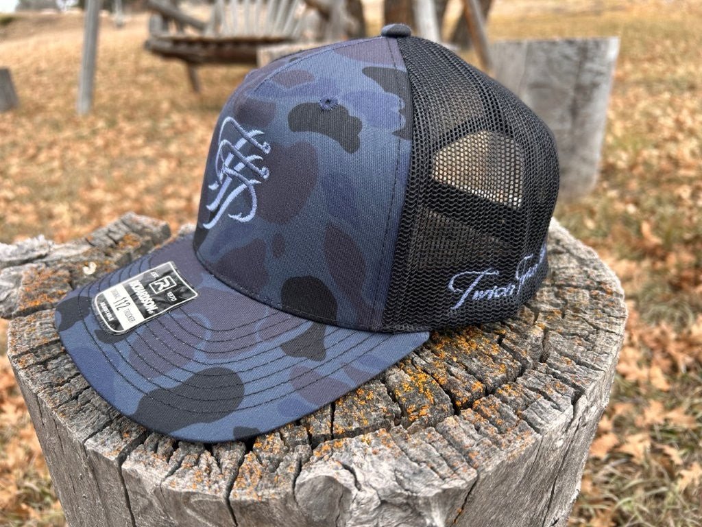 Custom Embroidered Trucker Hat in Admiral Duck Camo