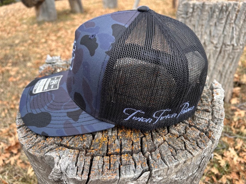 Custom Embroidered Trucker Hat in Admiral Duck Camo