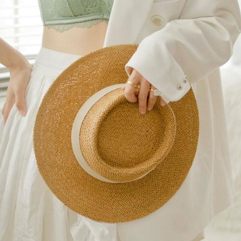 Women's Packable Wide Brim Straw Fedora Sun Hat