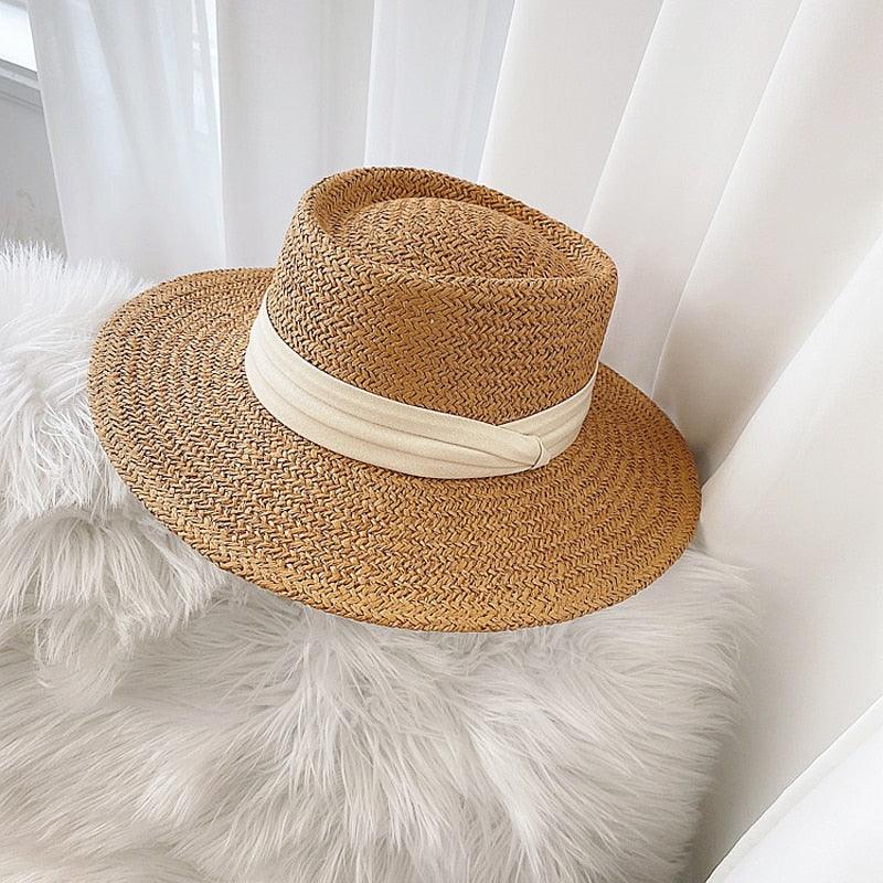 Women's Packable Wide Brim Straw Fedora Sun Hat