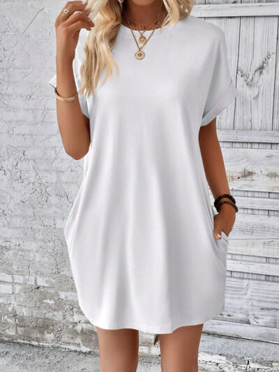 Casual Round Neck Short Sleeve Mini T-Shirt Dress with Pockets - Image 2