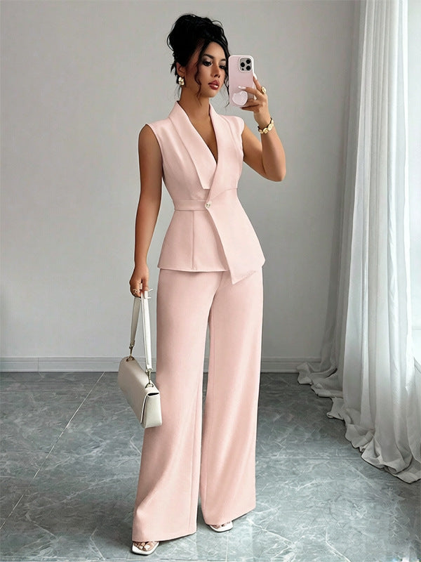 Womens Sleeveless Blazer and Straight Leg Pants Two Piece Set - Image 13