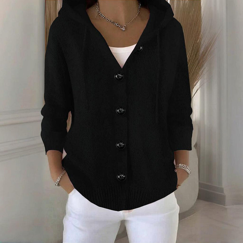 Women’s Button-Down Hoodie Cardigan Sweater Coat - Relaxed Knit