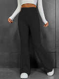 Ribbed High Waist Bootcut Pants | Polyester