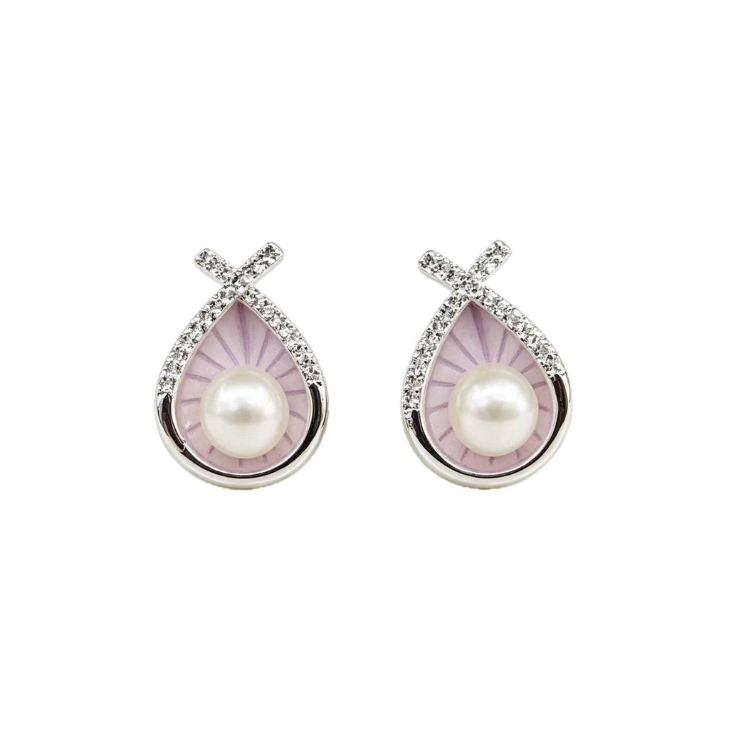 Full Cubic Zirconia Waterdrop Enamel Pearl Earrings