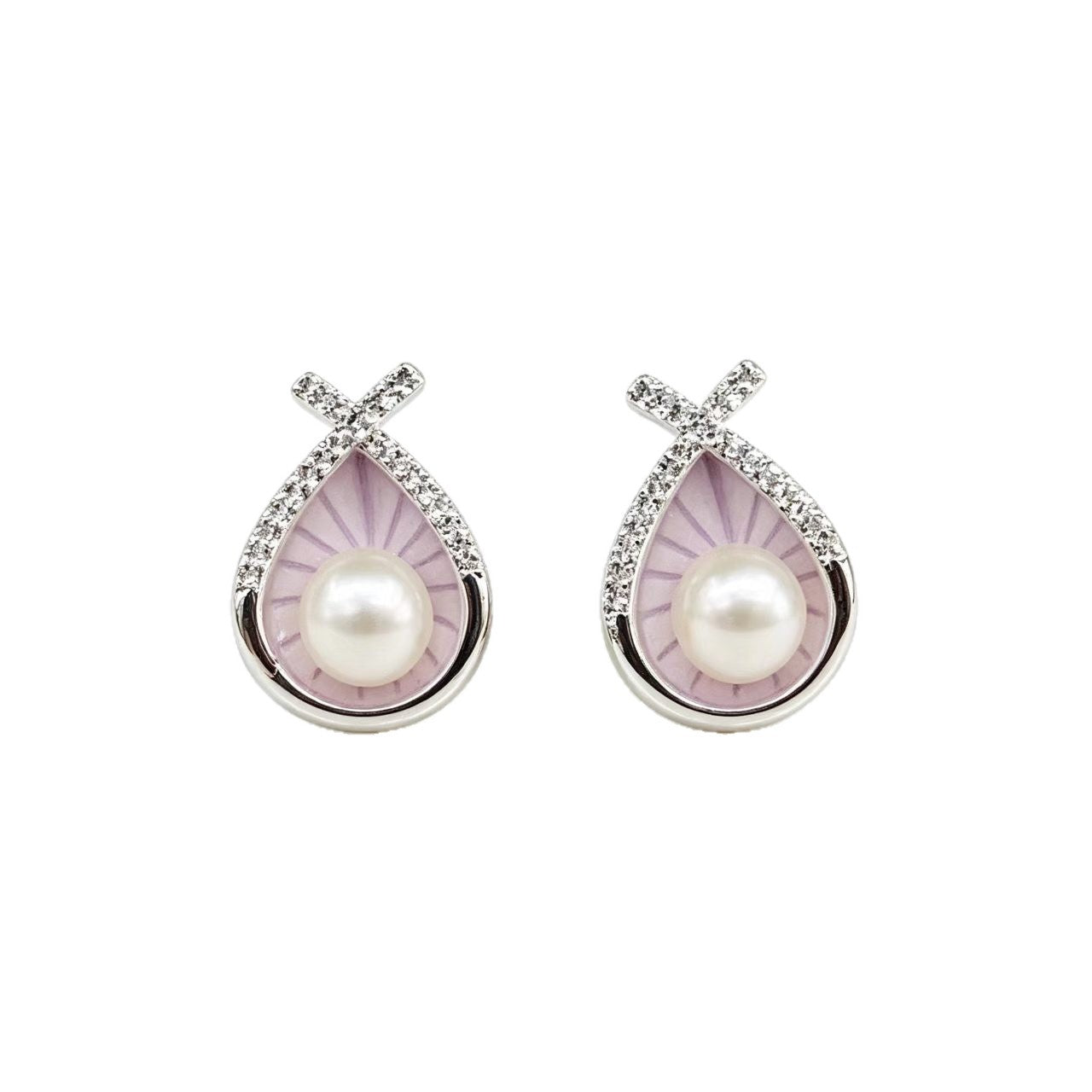 Full Cubic Zirconia Waterdrop Enamel Pearl Earrings
