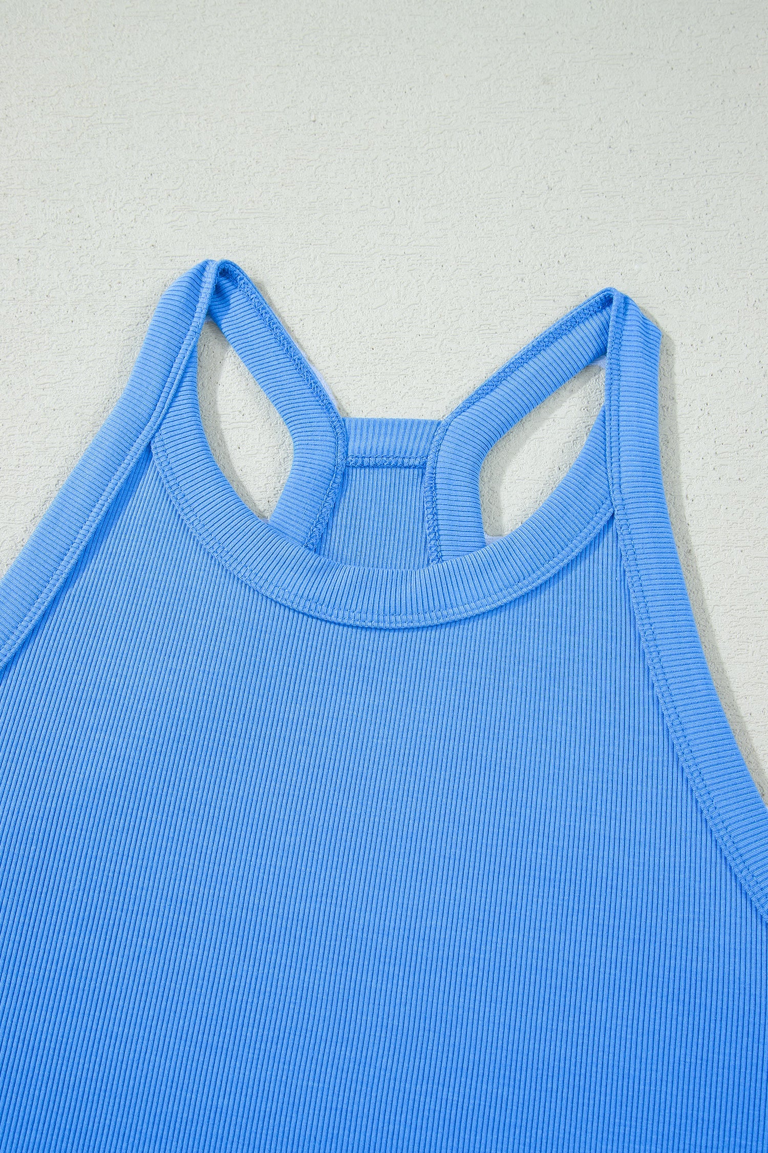 Women's Solid Ribbed Tank Top and High-Waist Shorts Set