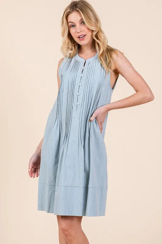 Lime 'N' Chili Denim Pintuck Detail Sleeveless Midi Dress