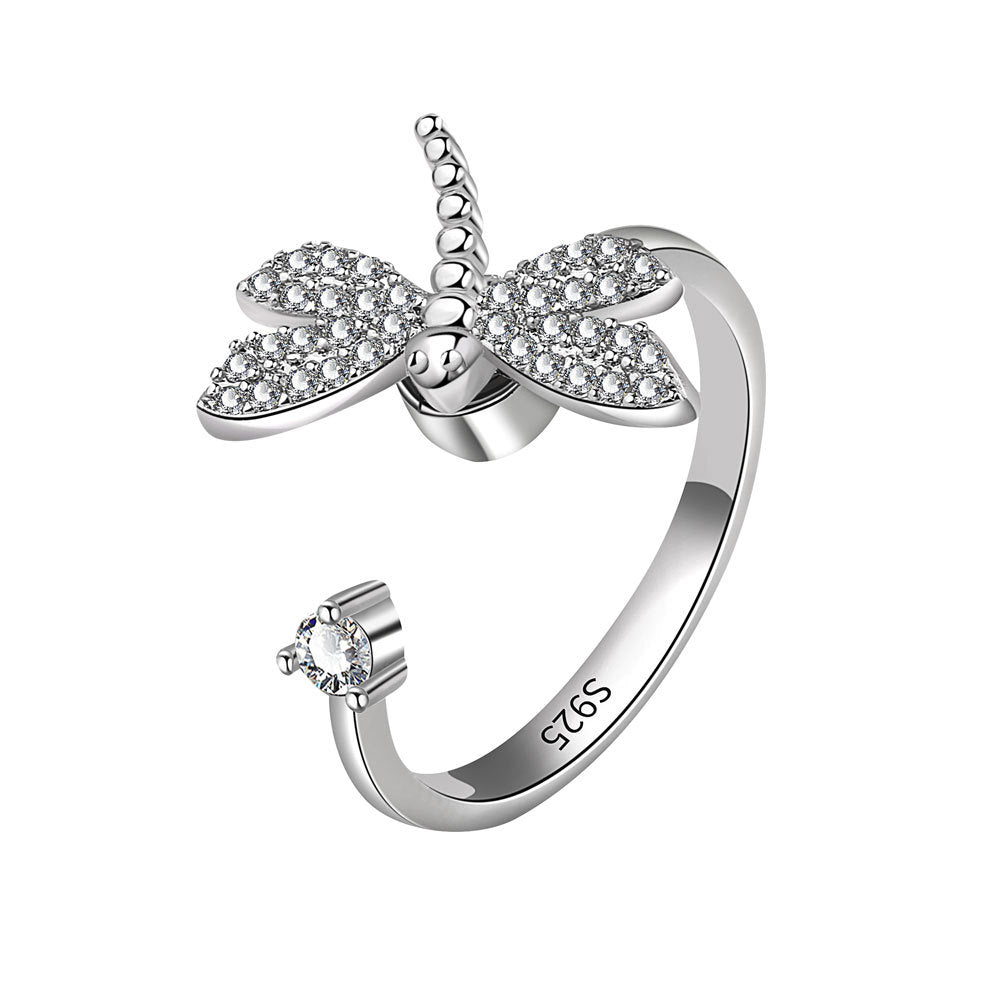 Rotating Zircon Dragonfly Design Ring Ins