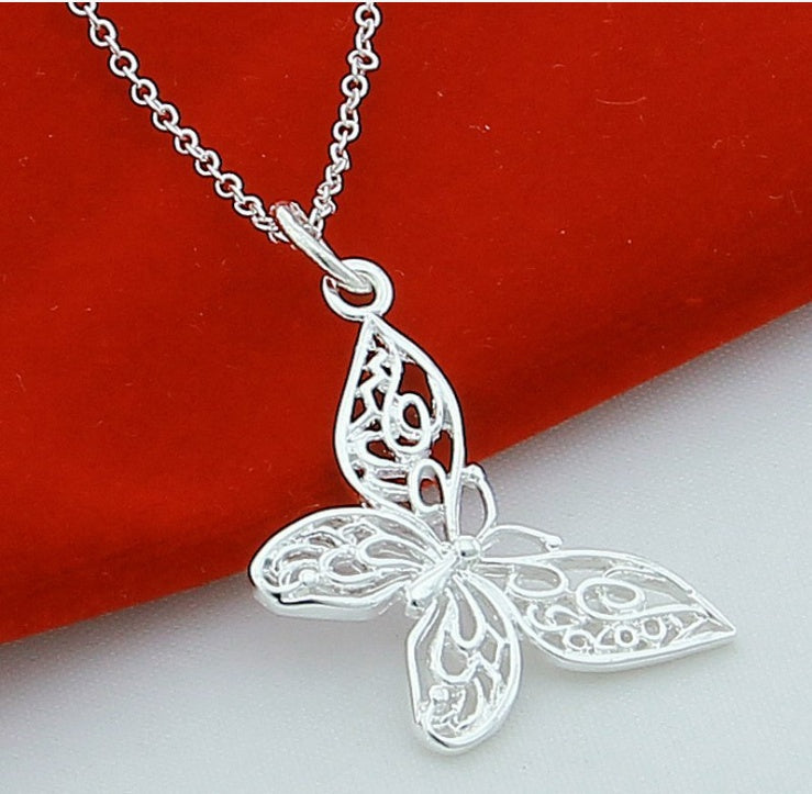 Silver Plated Empty Butterfly O-shaped Necklace Korean Necklace