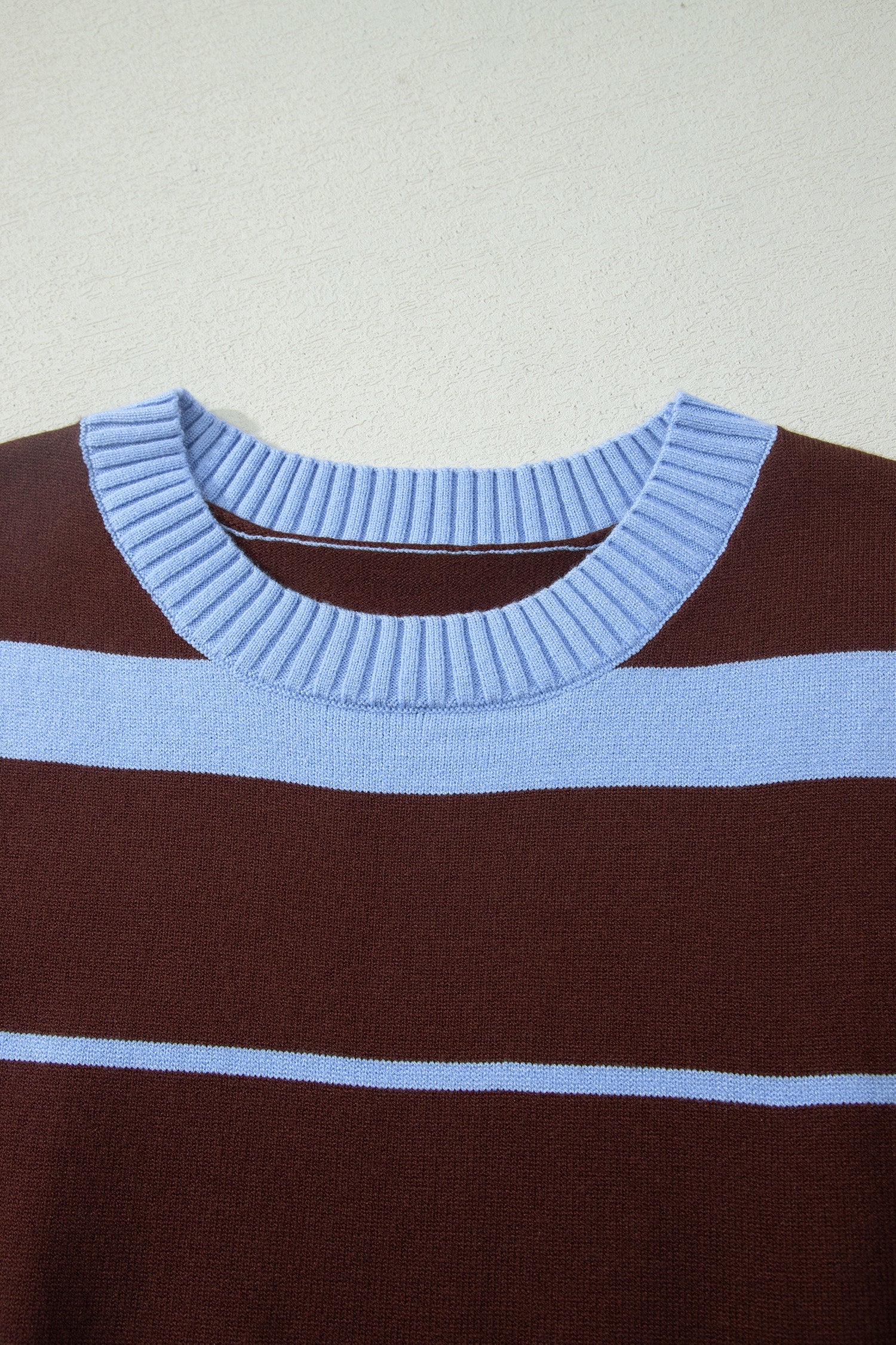 Striped Short Sleeve Knit Top in Brown and Light Blue
