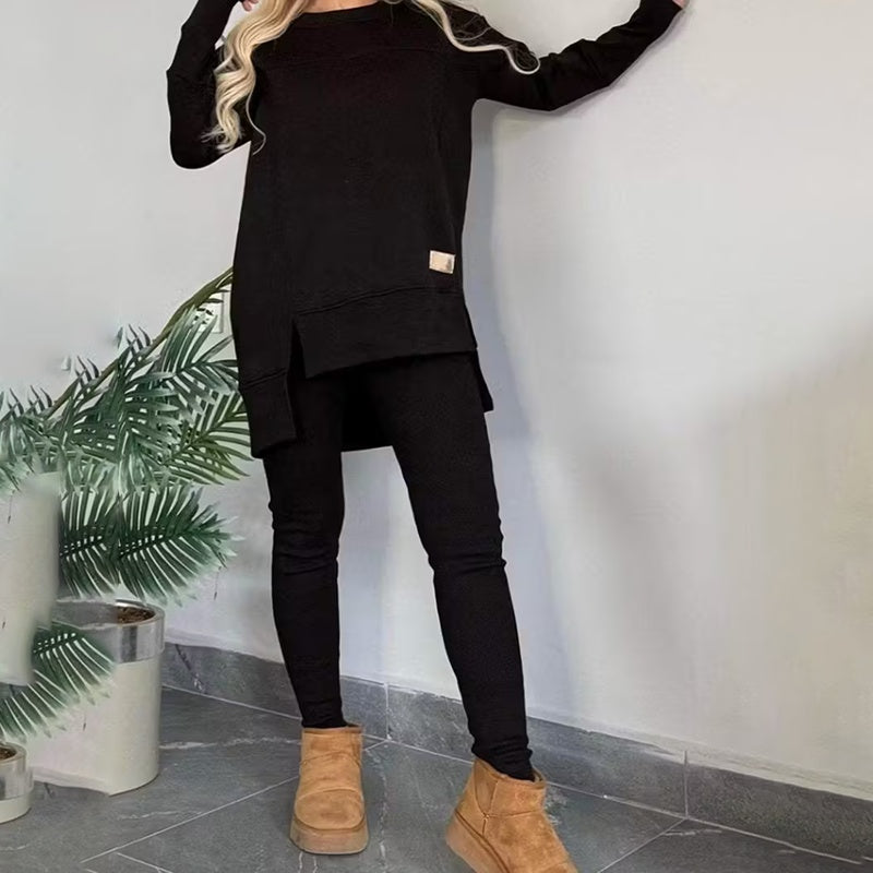 Women's 2-Piece Side-Slit Sweatshirt and High-Waist Legging Set - Image 6