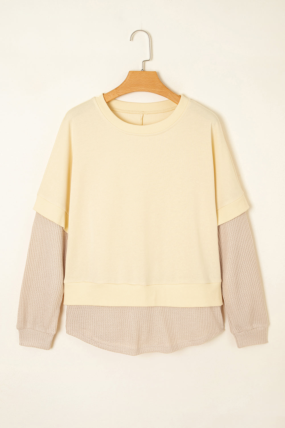 Yellow and Beige Faux Layered Patchwork Crewneck Sweatshirt