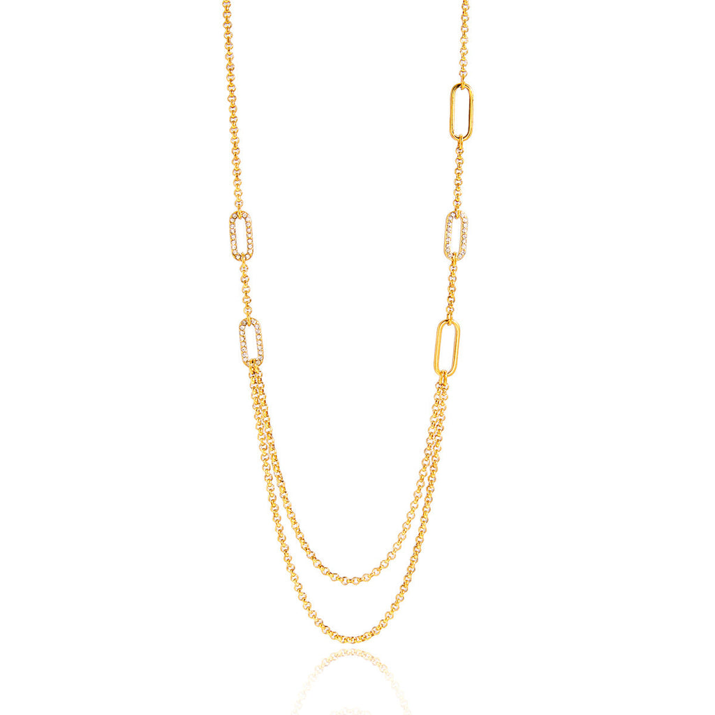 Layered Zircon Pendant Necklace in Stainless Steel