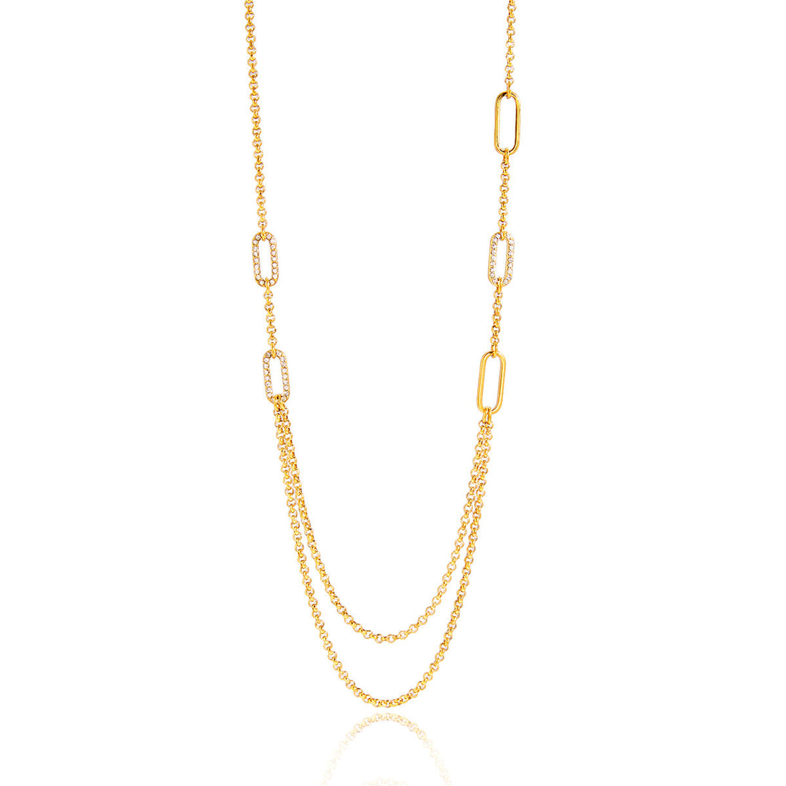 Layered Zircon Pendant Necklace in Stainless Steel
