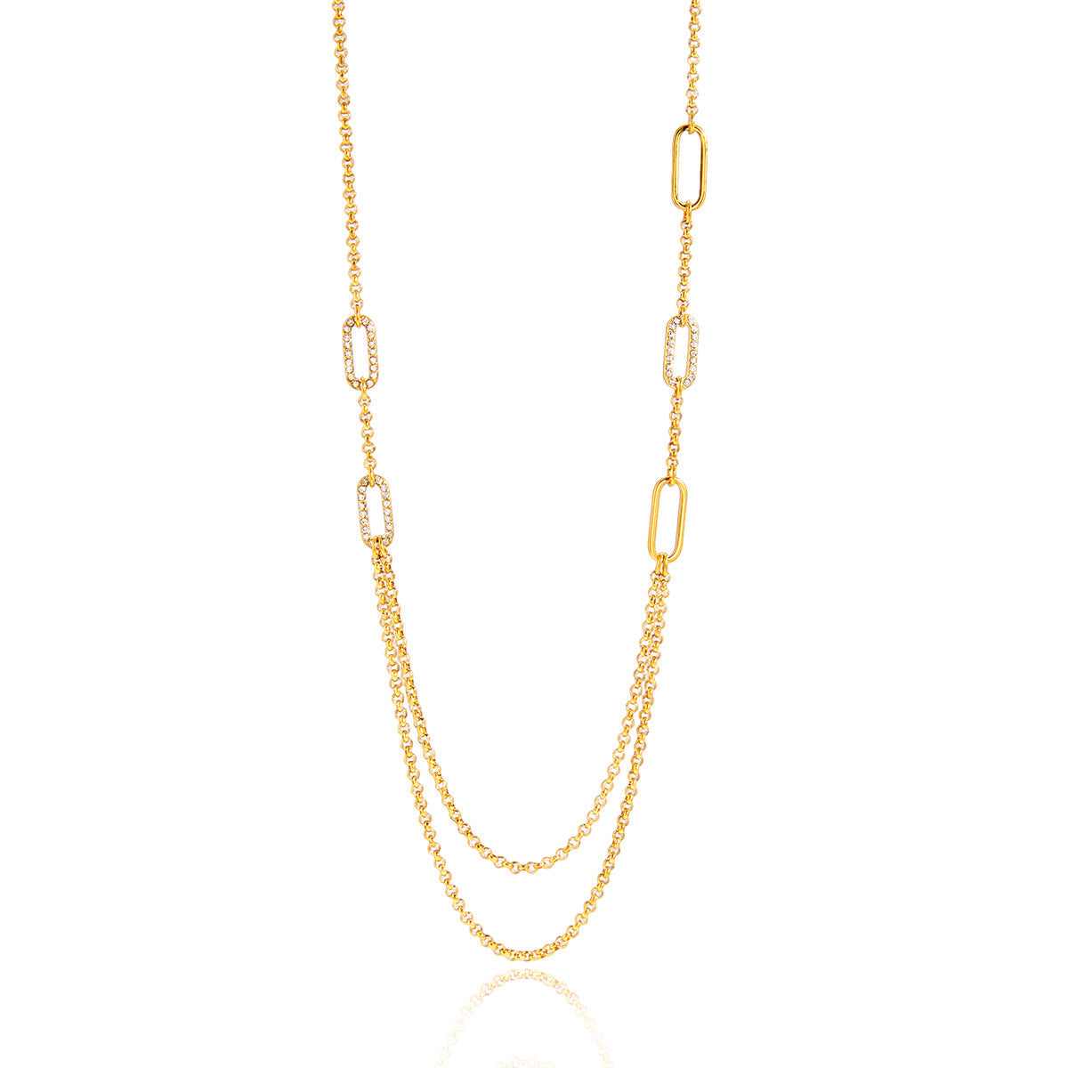 Layered Zircon Pendant Necklace in Stainless Steel