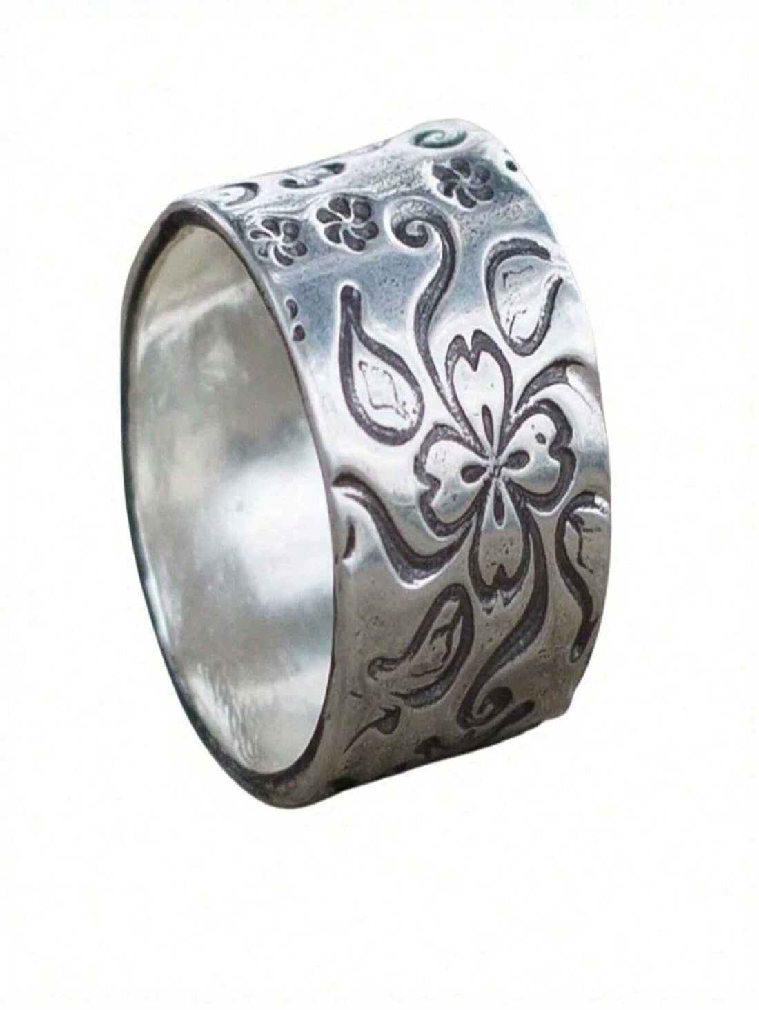Antique Silver Floral Statement Ring - Ornate Hand Jewelry