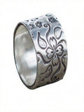 Antique Silver Floral Statement Ring - Ornate Hand Jewelry