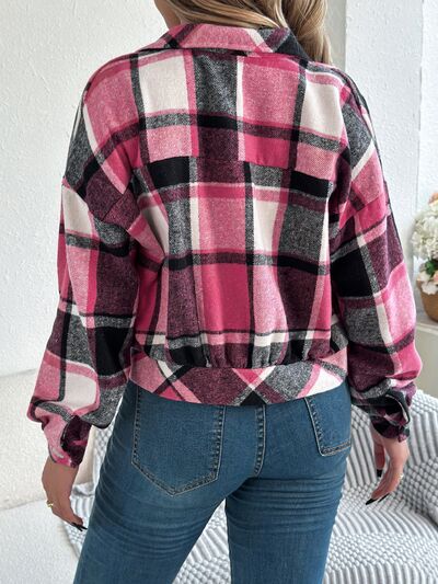 Classic Plaid Long Sleeve Button-Up Jacket for Women
