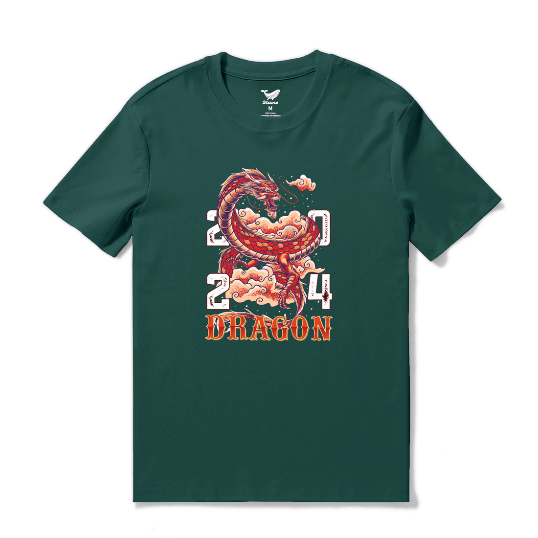 Dark green t-shirt with a majestic Chinese dragon graphic for the 2024 Lunar New Year