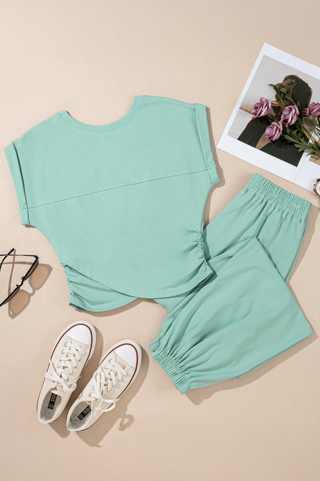 Solid Cropped Top and Jogger Pants Athleisure Set
