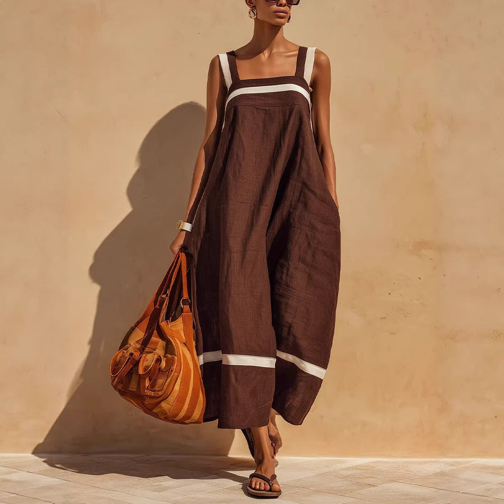Women's Contrast Strap Midi Dress in Linen Blend - Image 2