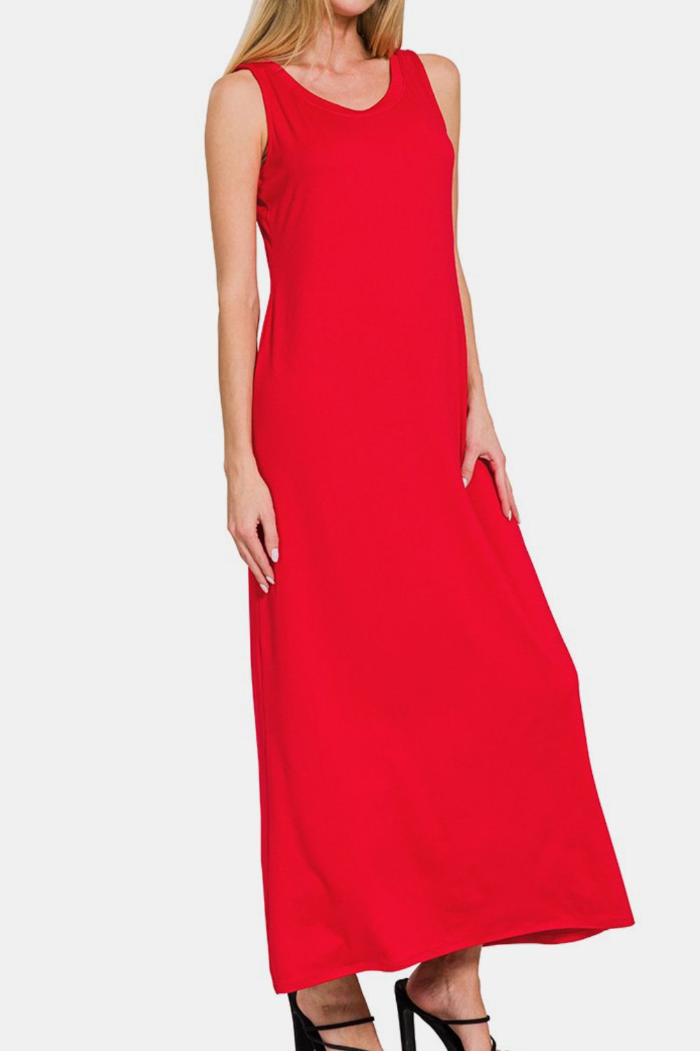 Red Scoop Neck Wide Strap Tank Dress