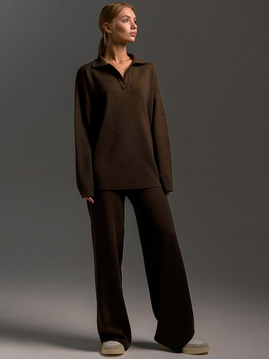 Women’s Two-Piece Set Loose Collar Sweater and Coordinating Pants - Image 8
