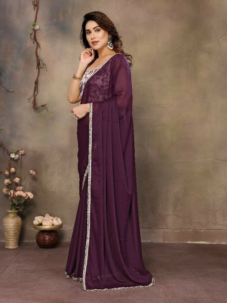 Wine Star Georgette Saree with Mirror Border and Blouse