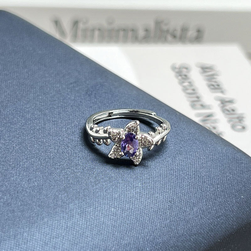 Trendy open ring with purple rhinestones featuring high-end texture design