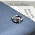Trendy open ring with purple rhinestones featuring high-end texture design