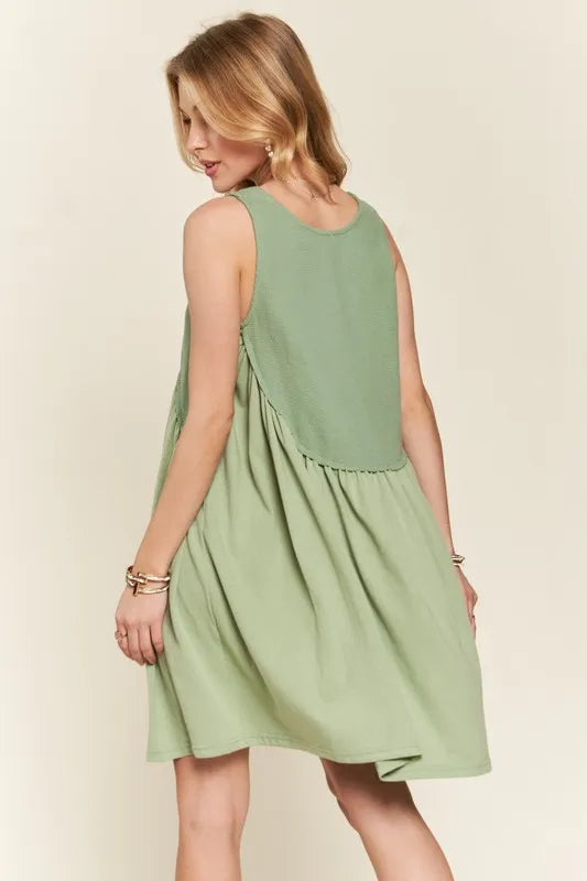 Sleeveless Babydoll Dress with Decorative Buttons