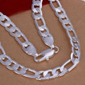 12mm wide flat side silver-plated men's Cuban chain necklace.