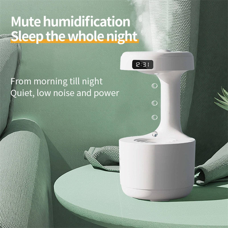Anti-Gravity Water Drop Humidifier with LED Clock & Aroma Diffuser